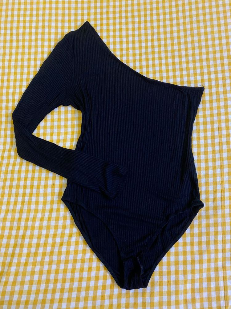 Black One-Shoulder Bodysuit Fits S-M