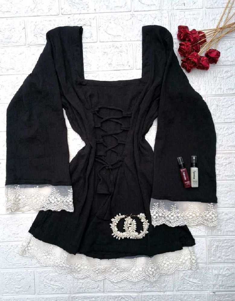 Black Corset Back Kurti With White Lace