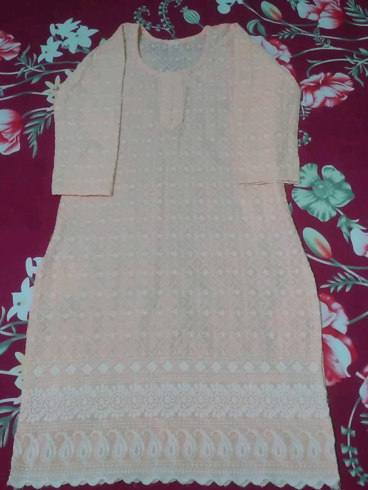 Elegant Peach Embroidered Kurta