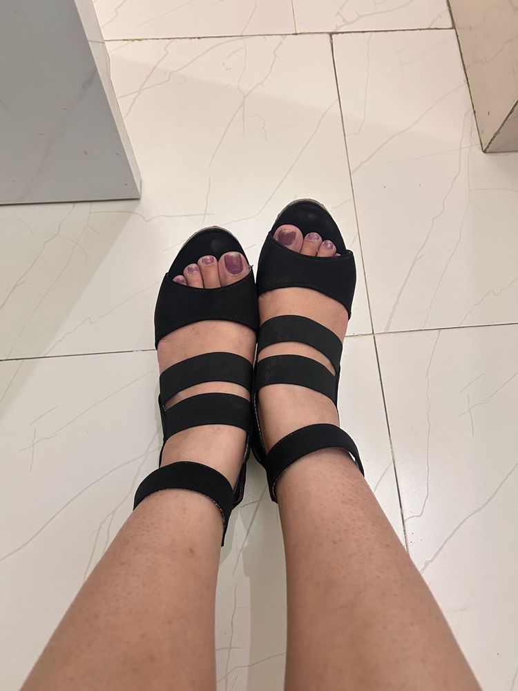 Black Wedge Heels with Elastic Straps