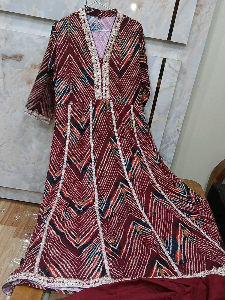 Maroon Anarkali Set