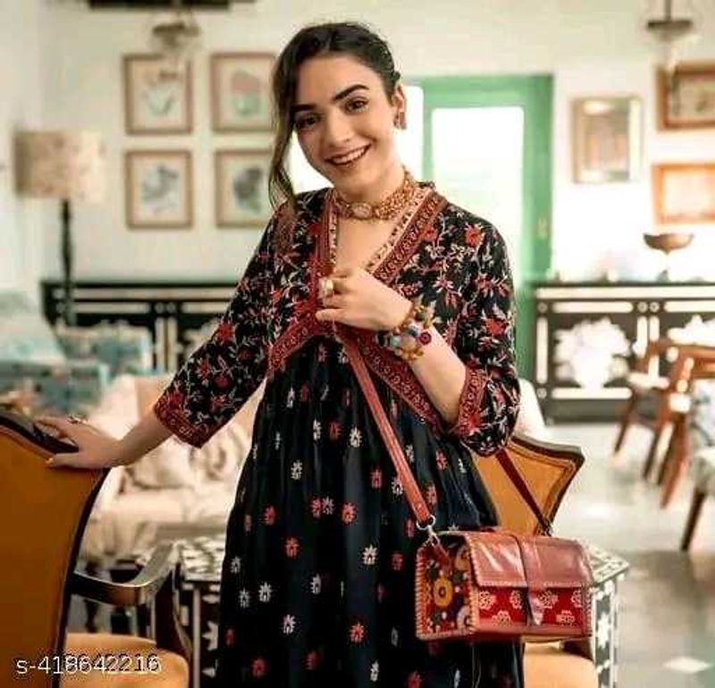 Trendy Black Floral Printed Anarkali Kurti