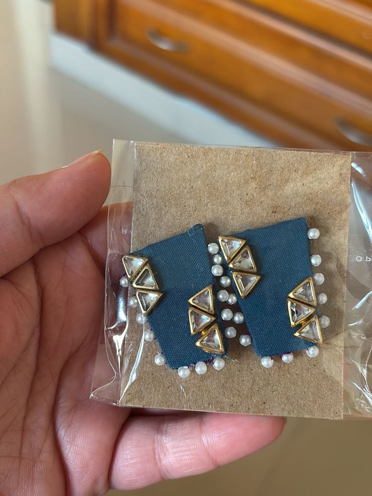 Fabric With Pearl And Mirror Work Handmade Earring