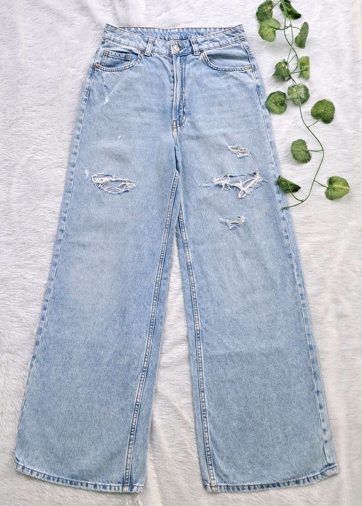 H&amp;M Wide Leg Ripped Jeans