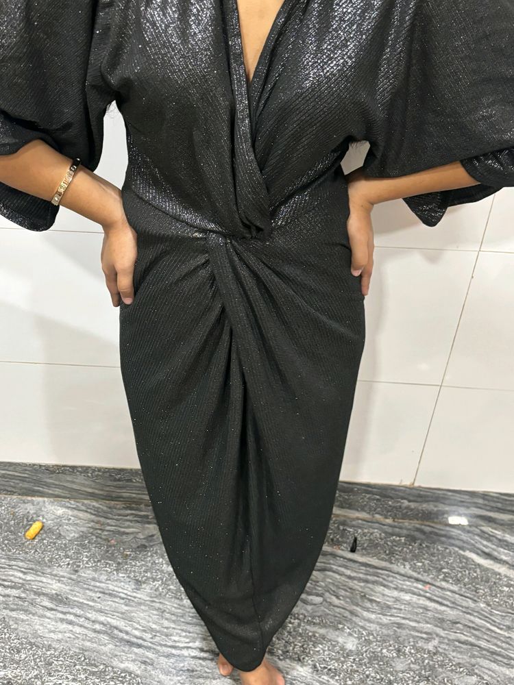 Zara Trafaluc Metallic Black Dress