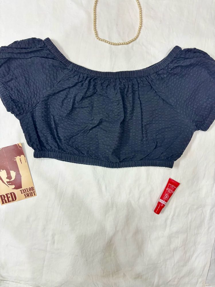 Textured Black Crop Top
