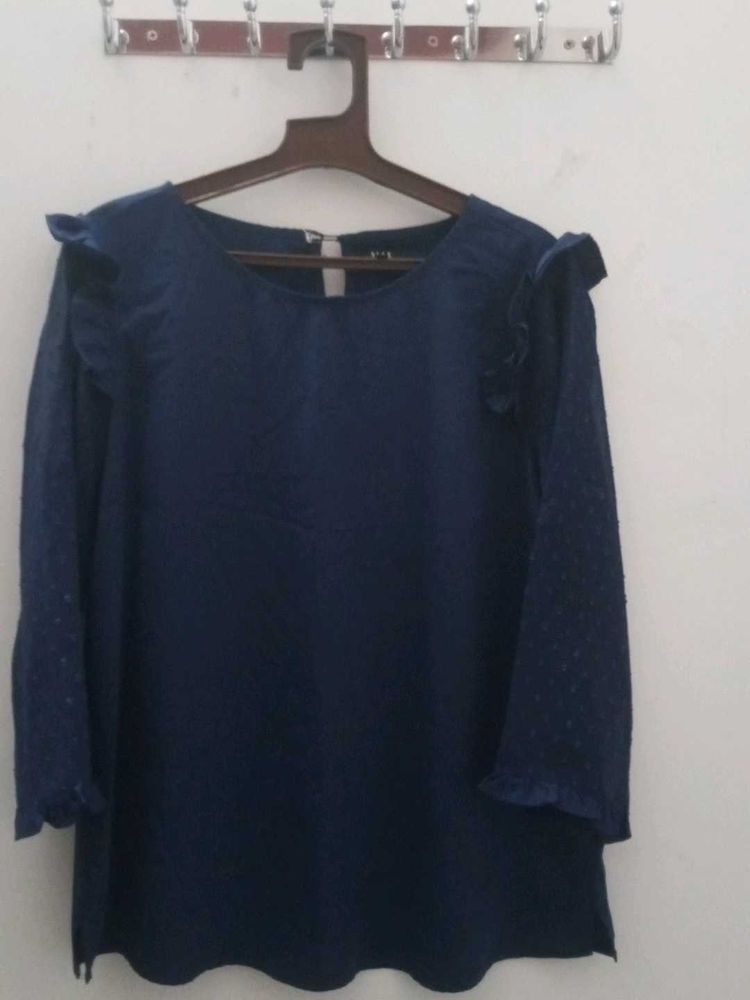 Navy Blue Ruffle Sleeve Top