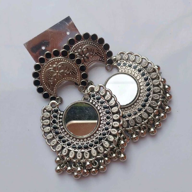 Silver Mirror Jhumka