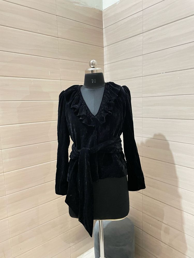 ZARA Elegant Black Velvet Jacket Blazer