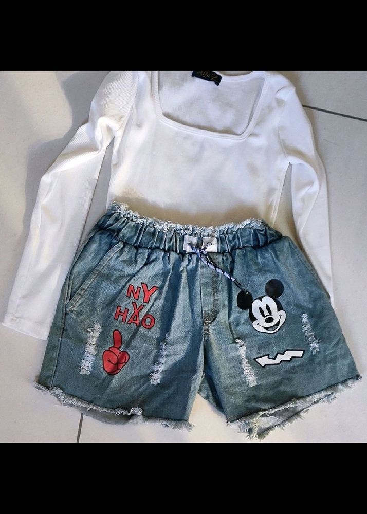 Denim Mickey Mouse Shorts