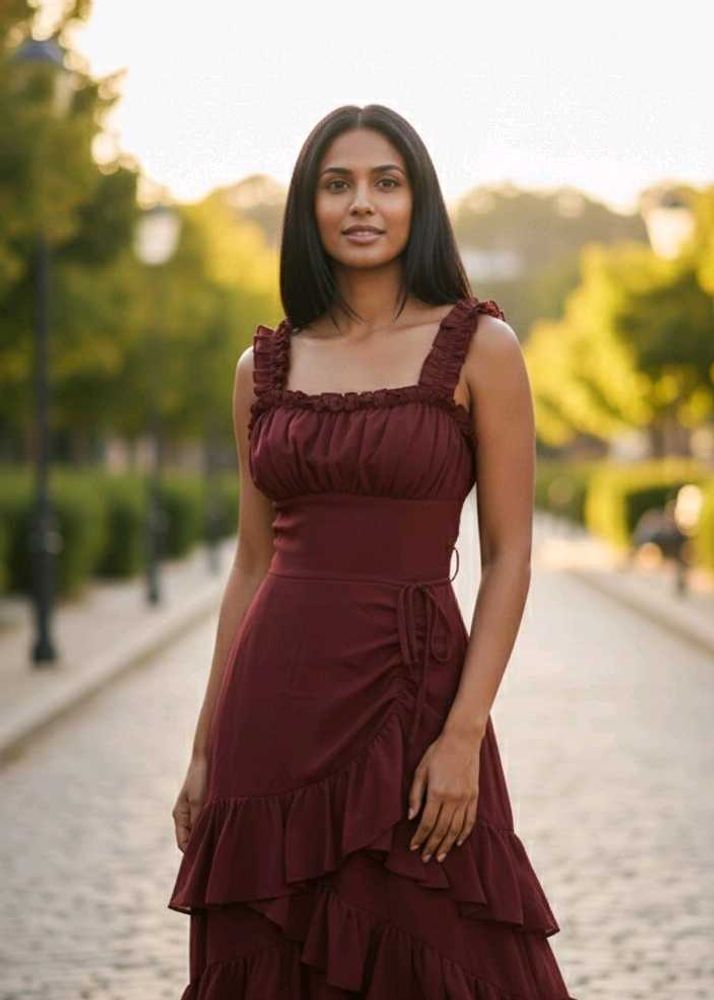 🍒 Vintage Cherry Ruffle High low Midi Dress