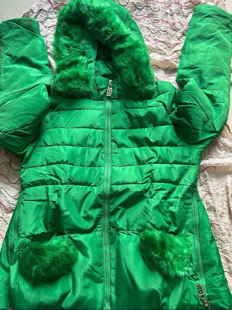 Korean Green Faux Fur Hooded Padded Jacket