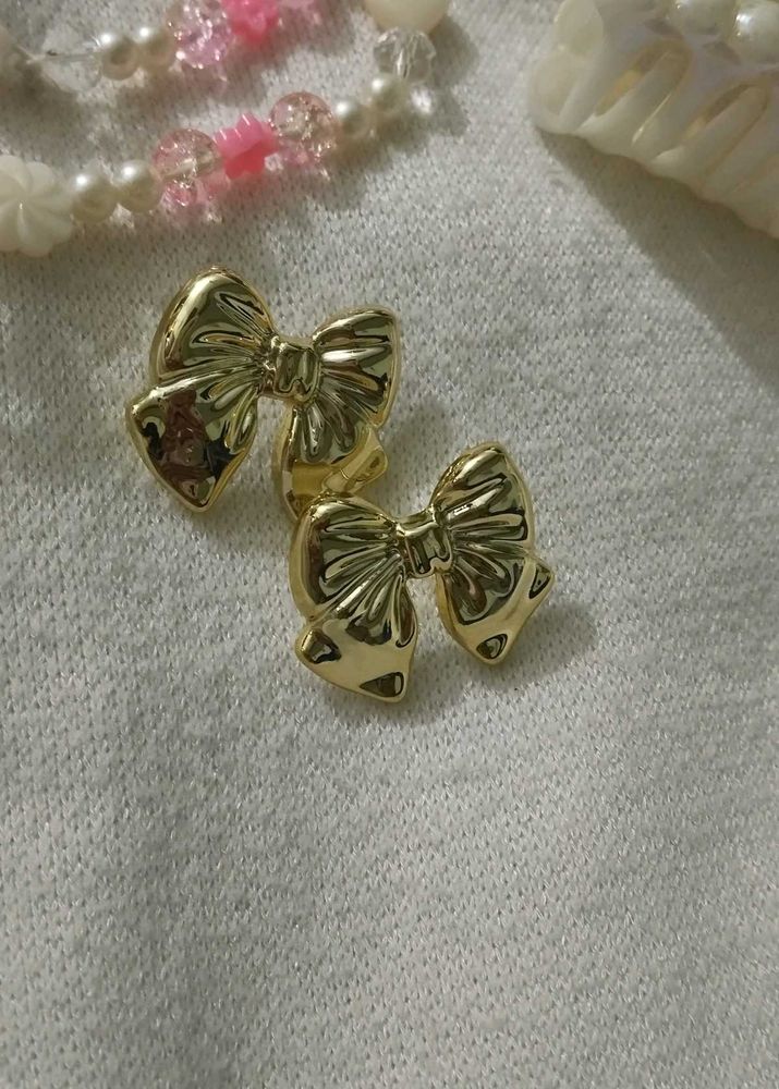 Cute Gold Bow Stud Earrings