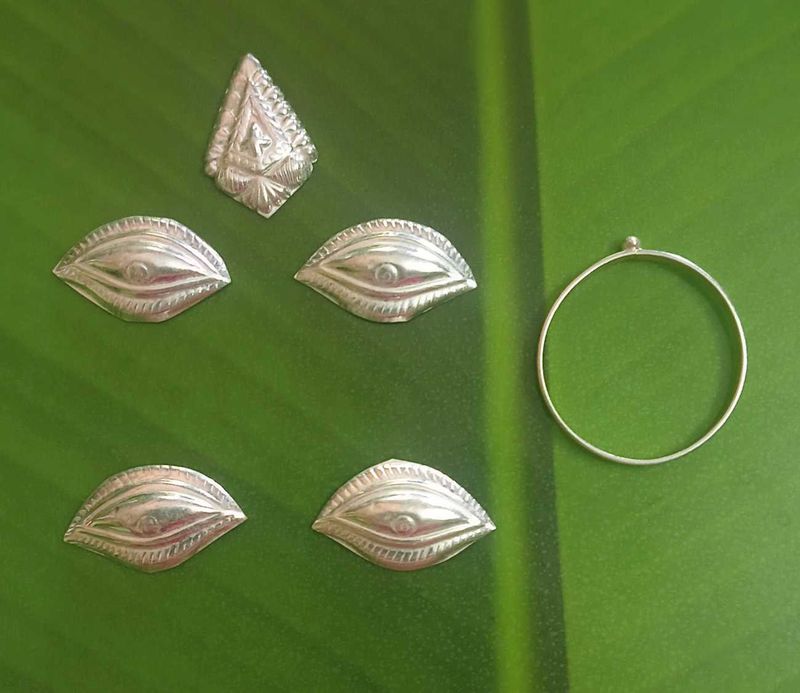 Set Of 2 Pure Silver Eyes, 1 Bindi And Ring