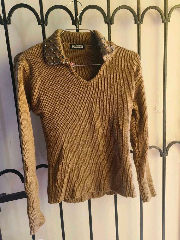 Brown Embellished Sweater