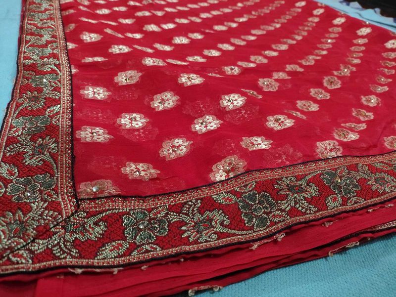 Full Work Red Saree For Women