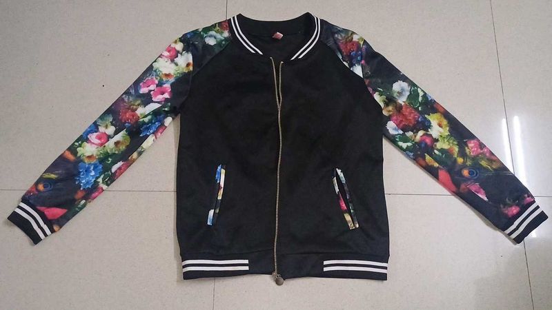 Floral Sleeve Bomber Jacket