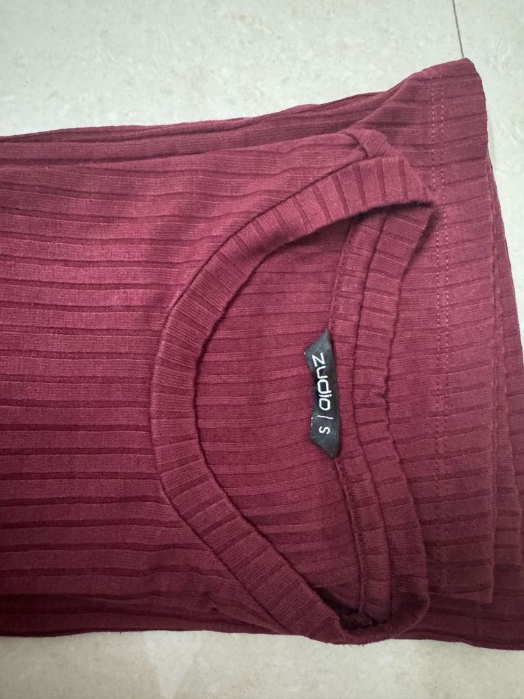 Burgundy Ribbed Dress