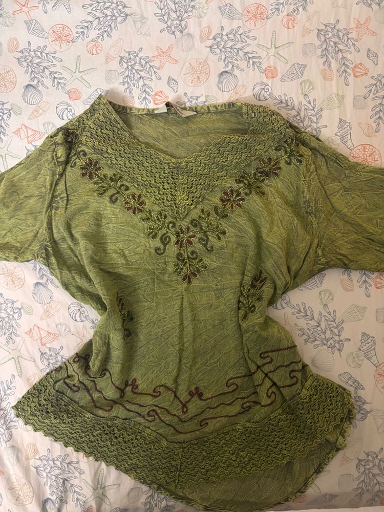 Embroidered Olive Green Top