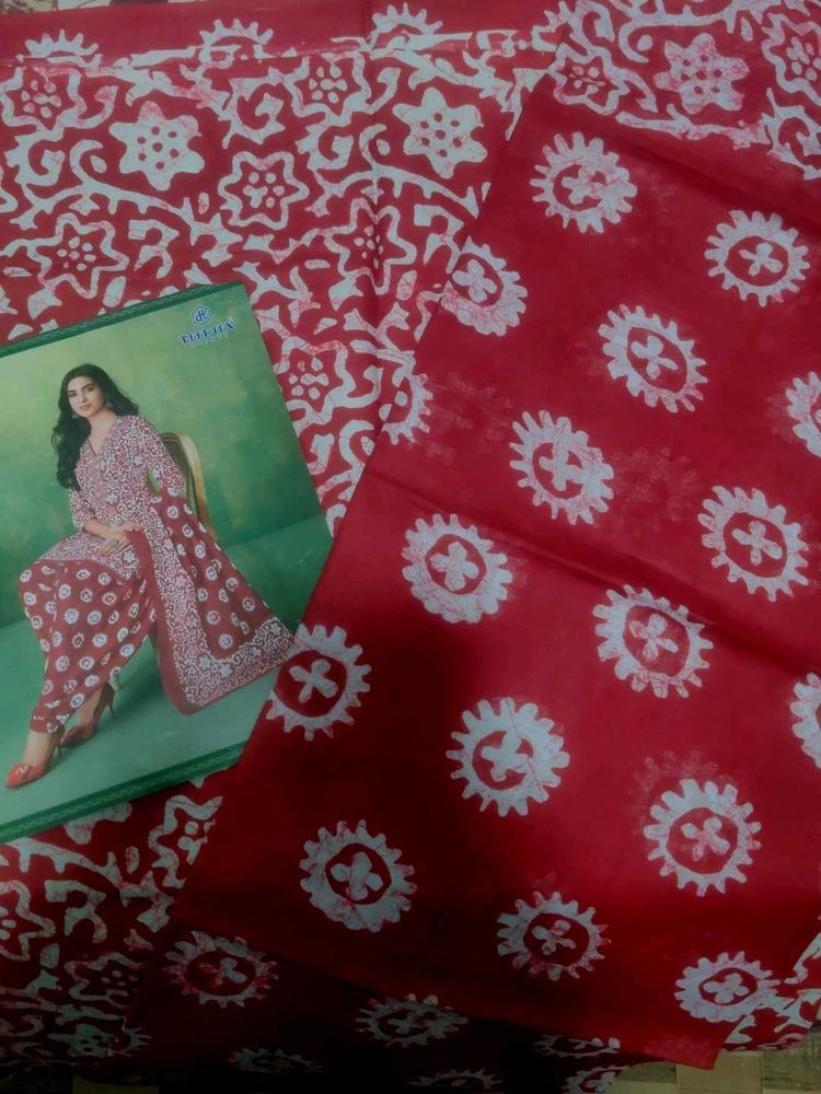 Red Printed Dress Material