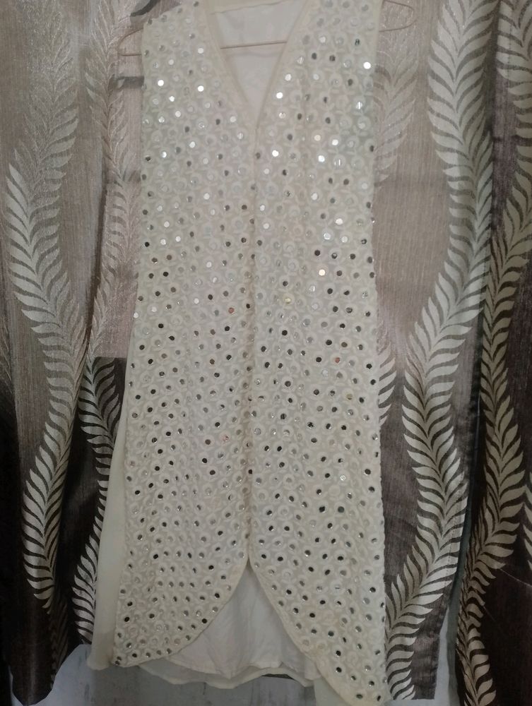 White Mirror Work Shrug Jacket