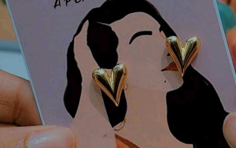 Gold Heart Stud Earrings