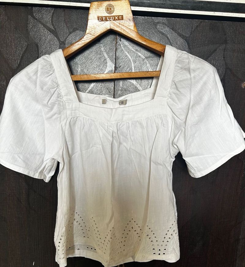White Square Neck Top