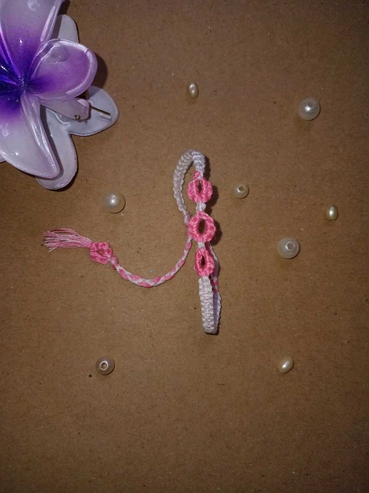 Handmade Pink &amp; White Knitted Bracelet