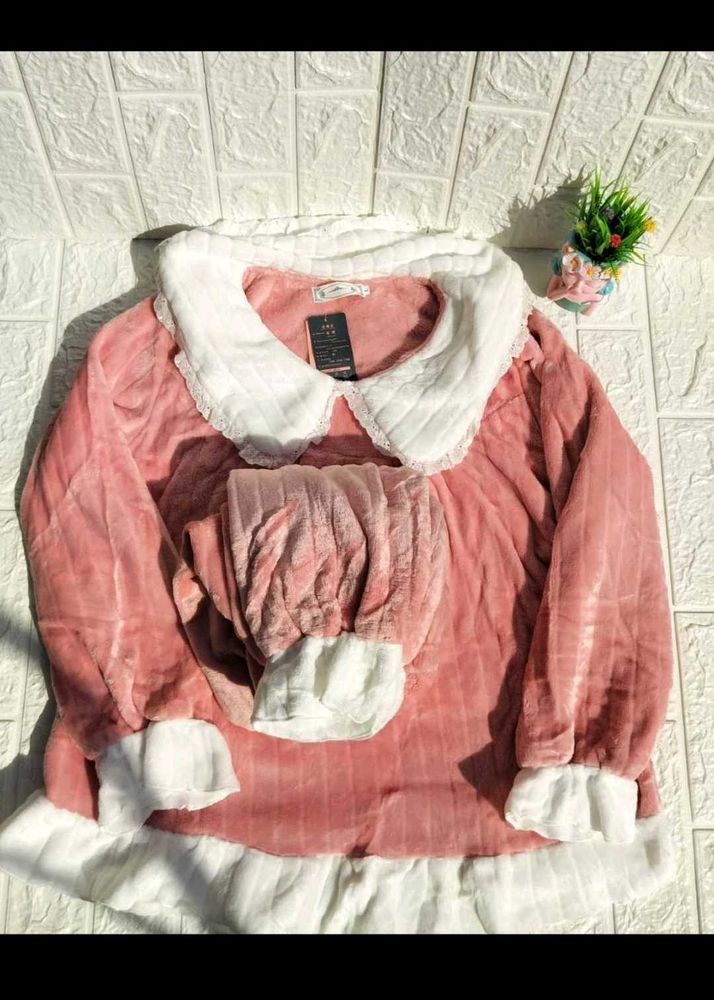 Cute Pink Plush Pajama Set