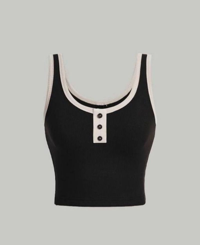 Ribbed Button Tank Top