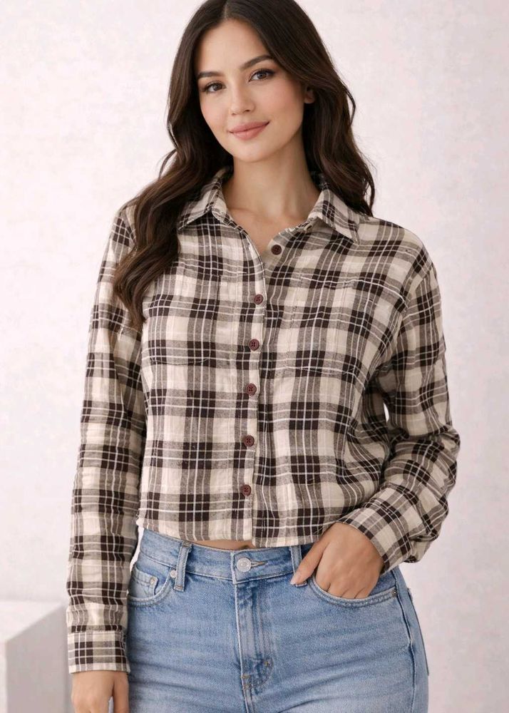 Plaid Button-Up Crop Top