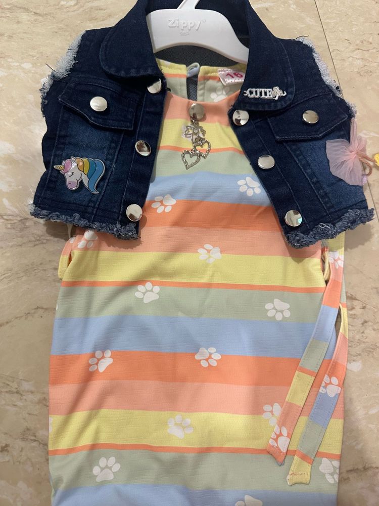 Cute Girls Dress &amp; Denim Vest Set