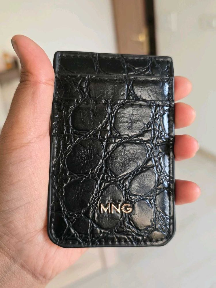 MANGO Croc Effect Black Card Holder