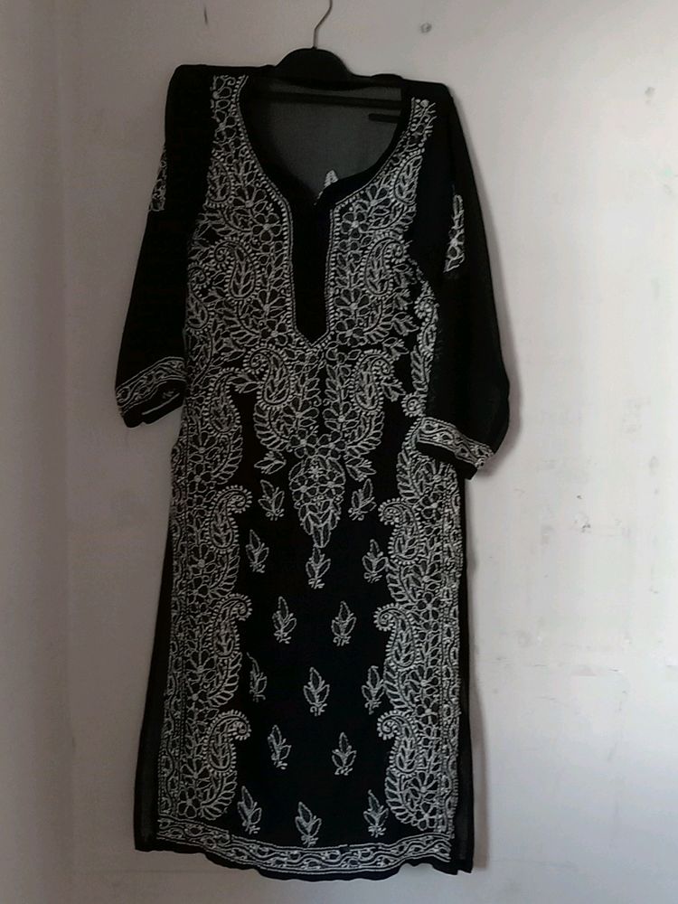 Beautiful Chikankari Black And White Kurti
