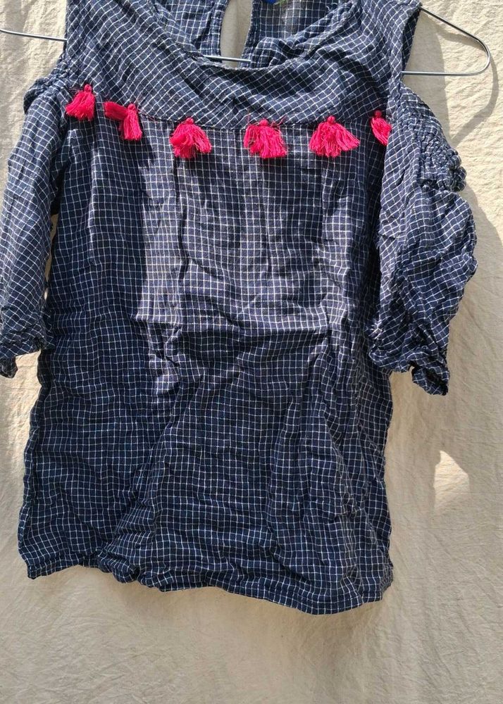 Cold Shoulder Plaid Top
