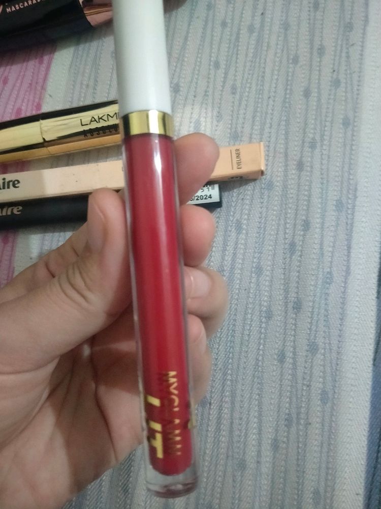 Combo of 4 products: Lakme absolute lipstick (Petal pink), My Glamm lipstick, perfume 20 ml and leather pouch