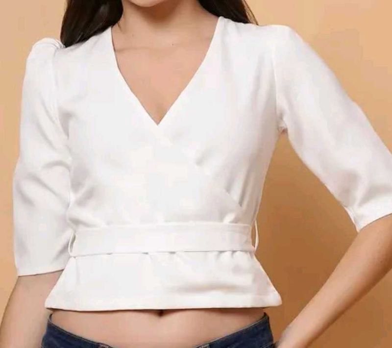 Chic White Wrap Top