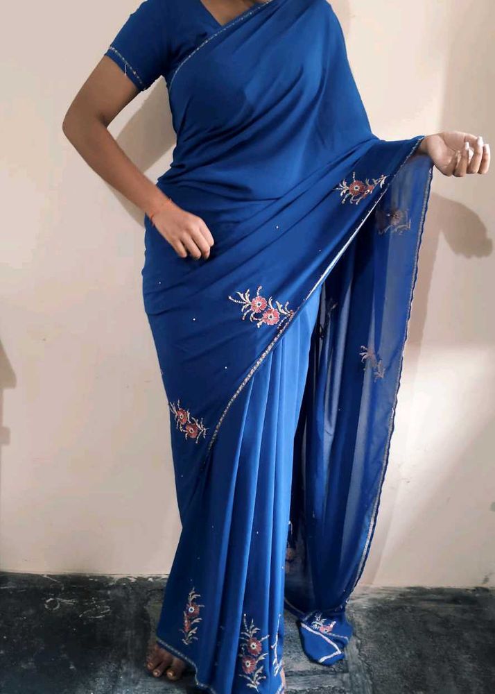 Blue handmade Saree With Blouse