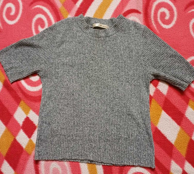 Gray cotton Short Sleeve crop Top