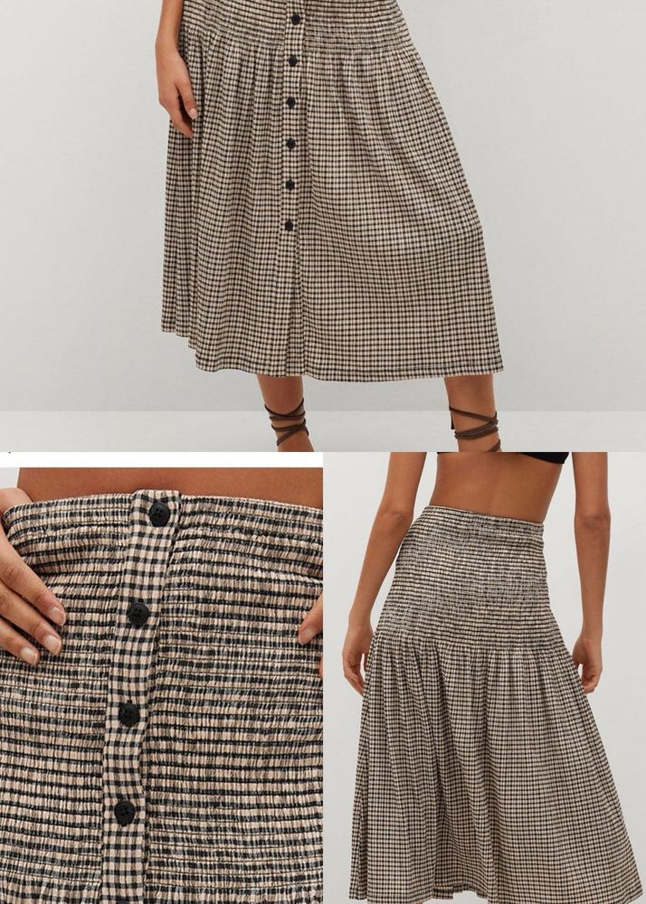 MNG Beige &amp; Black Gingham Checked A-line Skirt