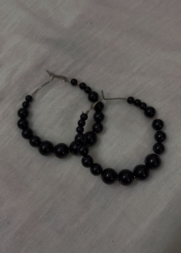Black Pearl Hoop Earrings