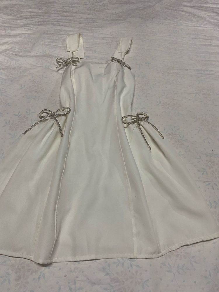 White Mini Dress with Bows
