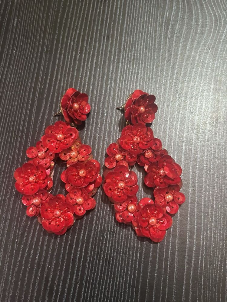 Red Floral Statement Earrings