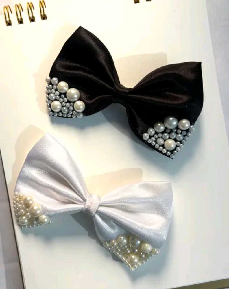 Pearl Bow Hair Clips pack of 2