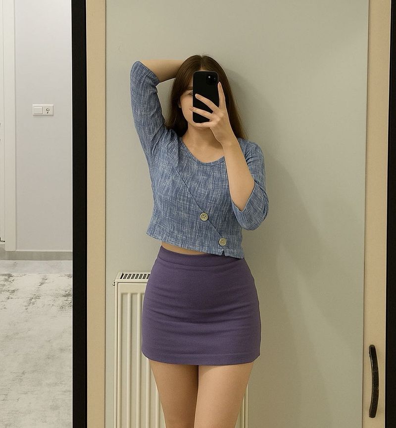 Blue Tie Dye Crop Top Buttoned