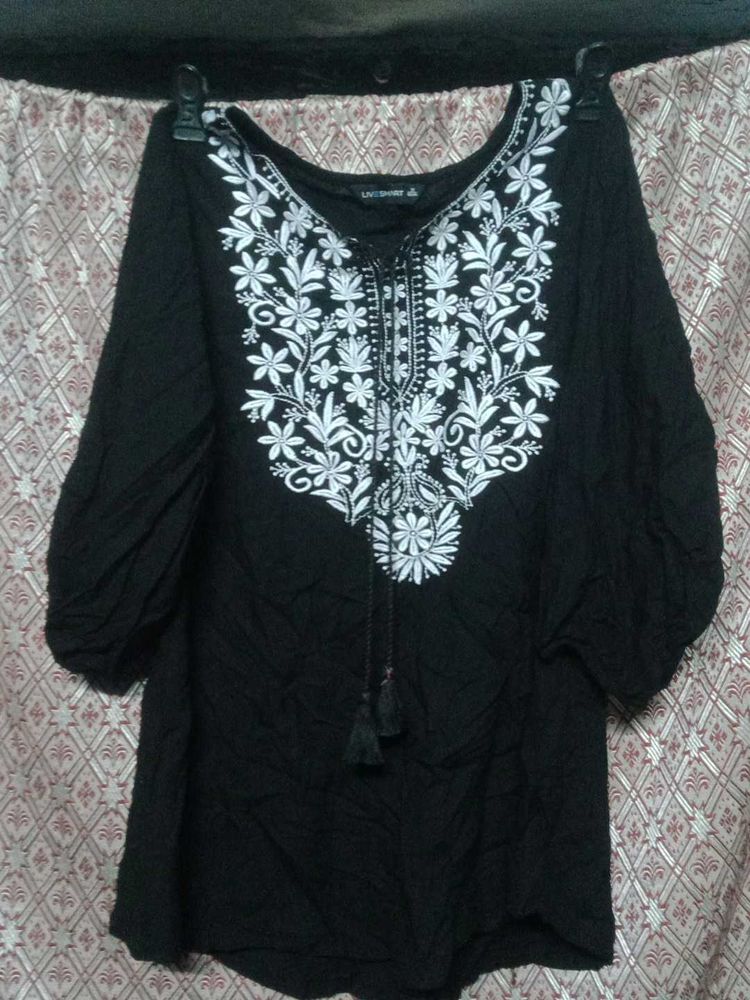 Embroidered Black Tunic Top
