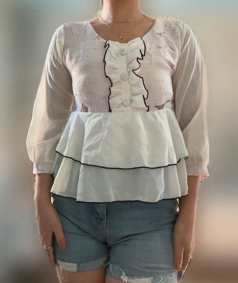 White Ruffle Trim Top
