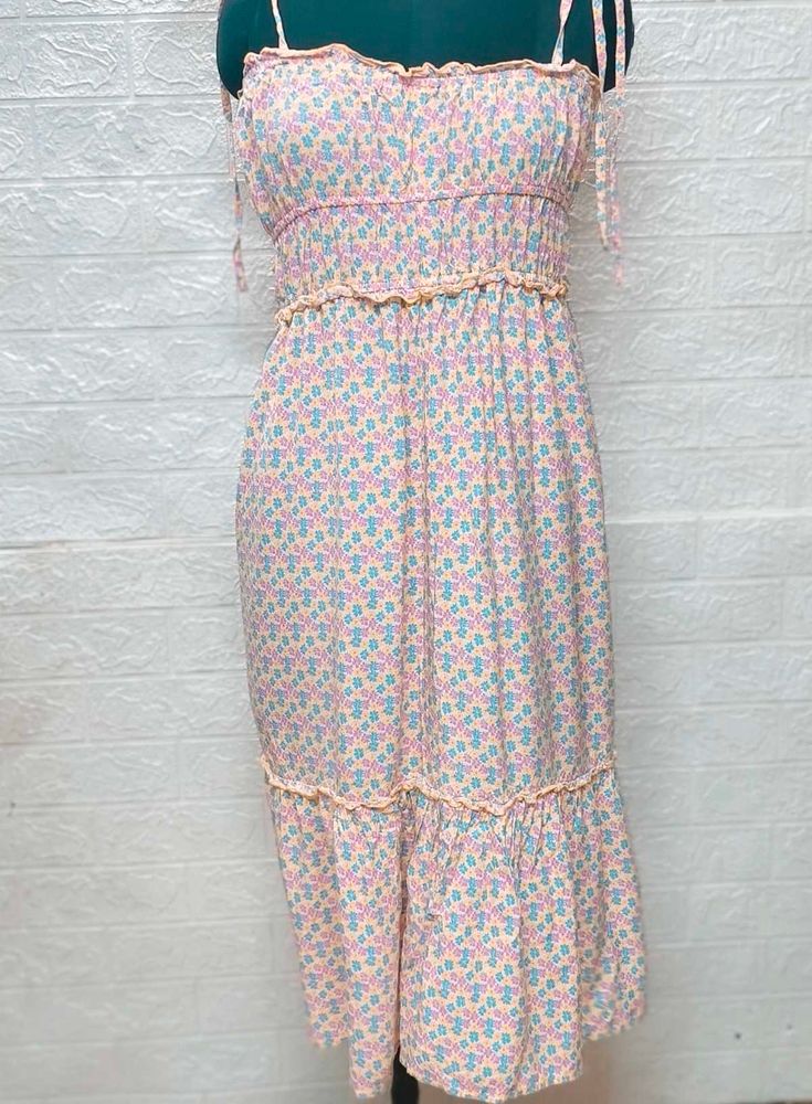 Floral Sundress M To L Size + Freebie Earings Set