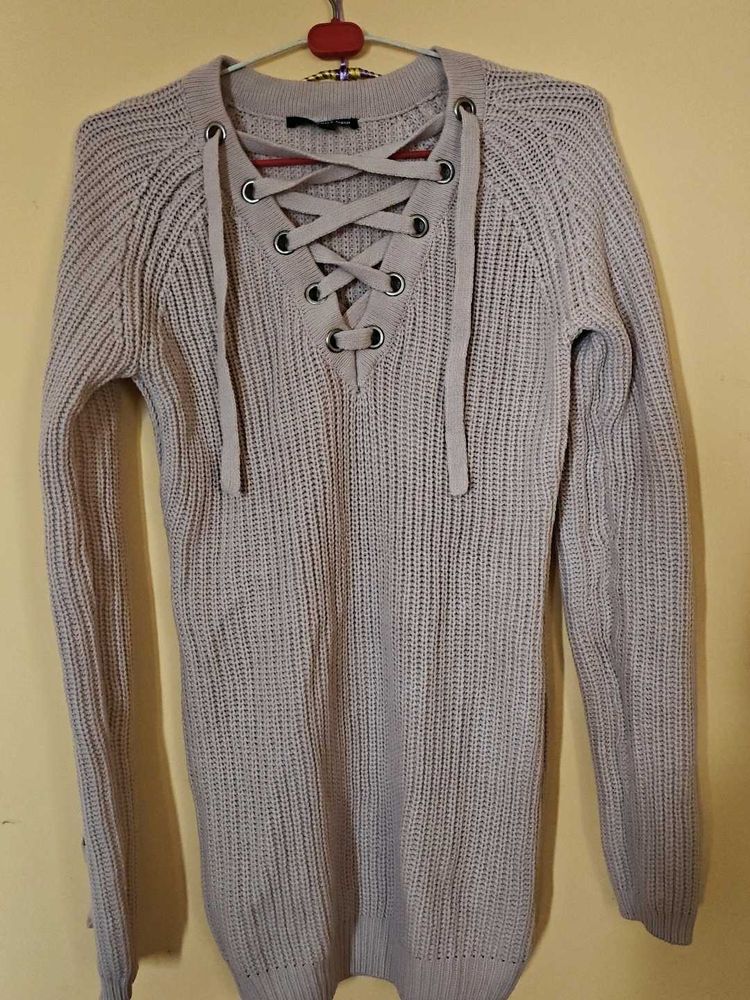 Tally weijl dusty pink Lace-Up Knit Sweater