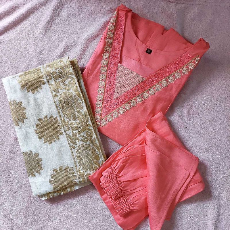 Embroidery V - NECK 3pcs Set With Lining